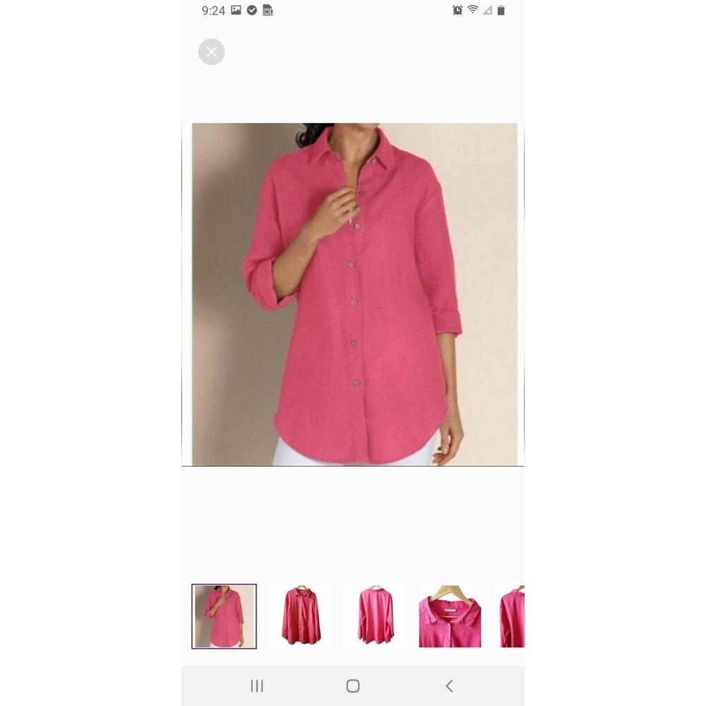 Soft Surroundings Pink 100% Linen Button Down Tunic Shirt Top Size Small